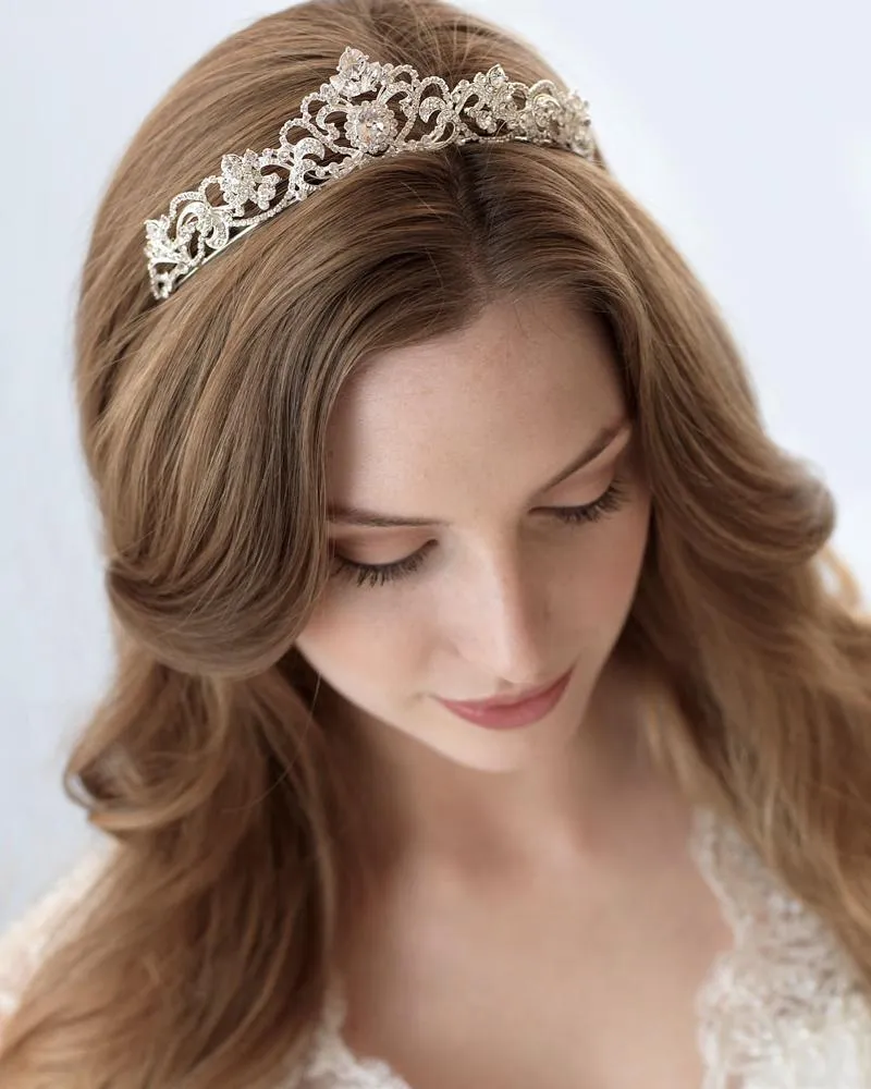 Romantic 1920s Inspired Crystal Heart Bridal Tiara