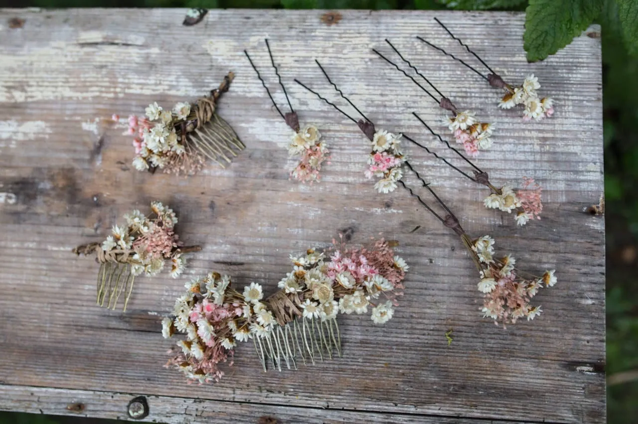Romantic dried flower hairpins