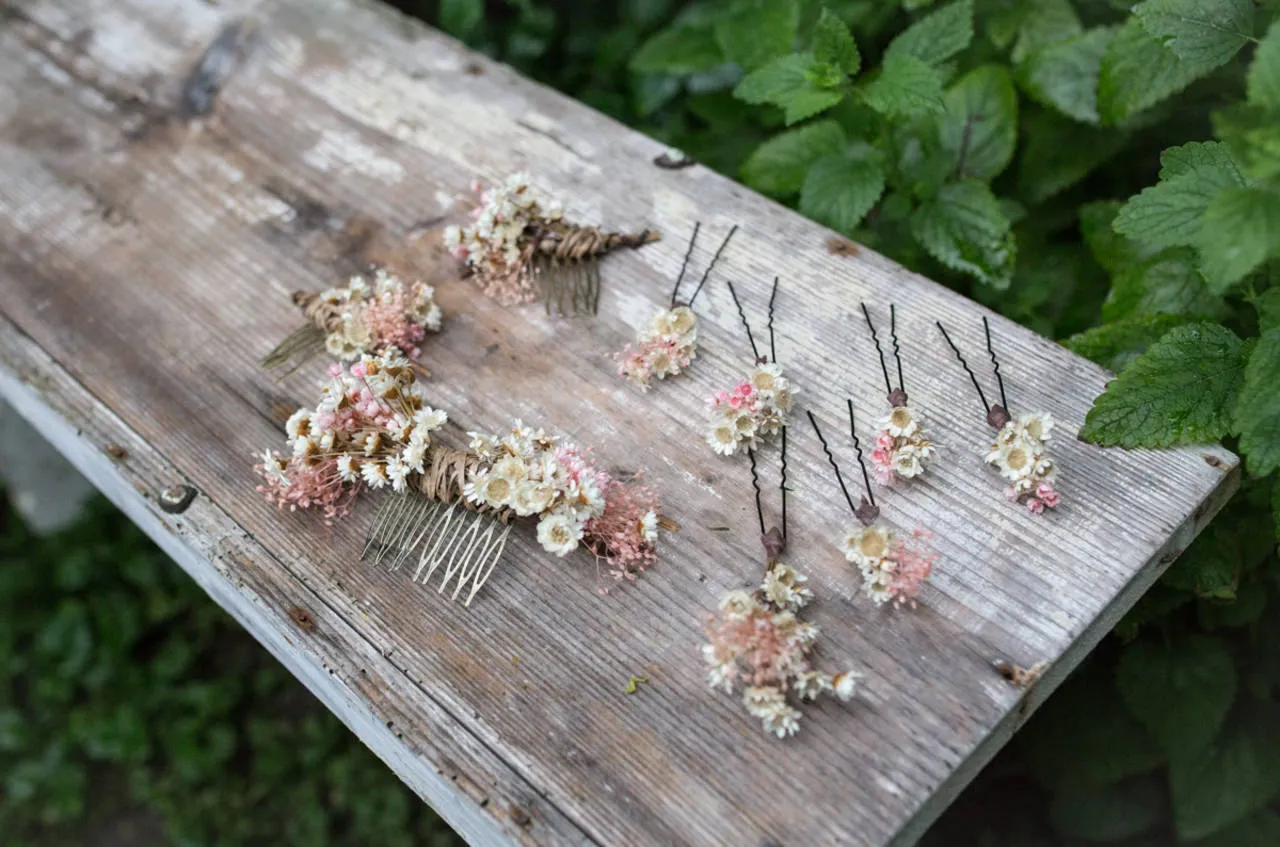 Romantic dried flower hairpins