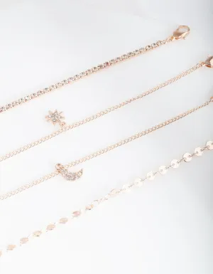 Rose Gold Celestial Bracelet Anklet 4-Pack