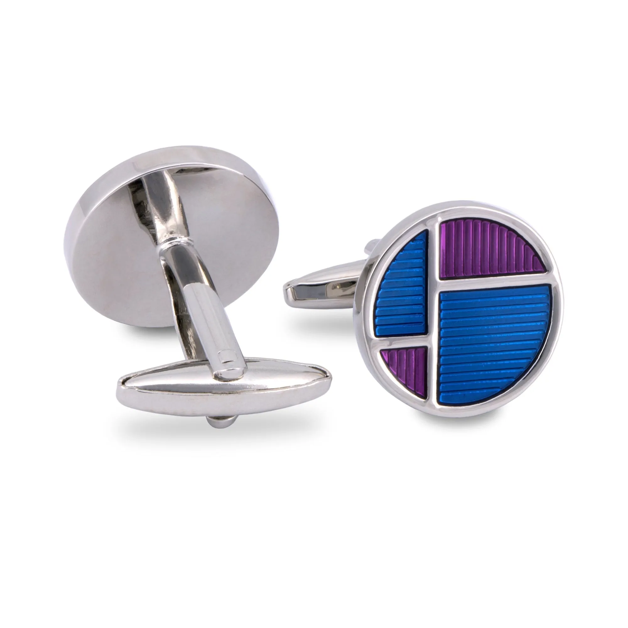 Round Deco Cufflinks in Blue and Purple Enamel (Online Exclusive)