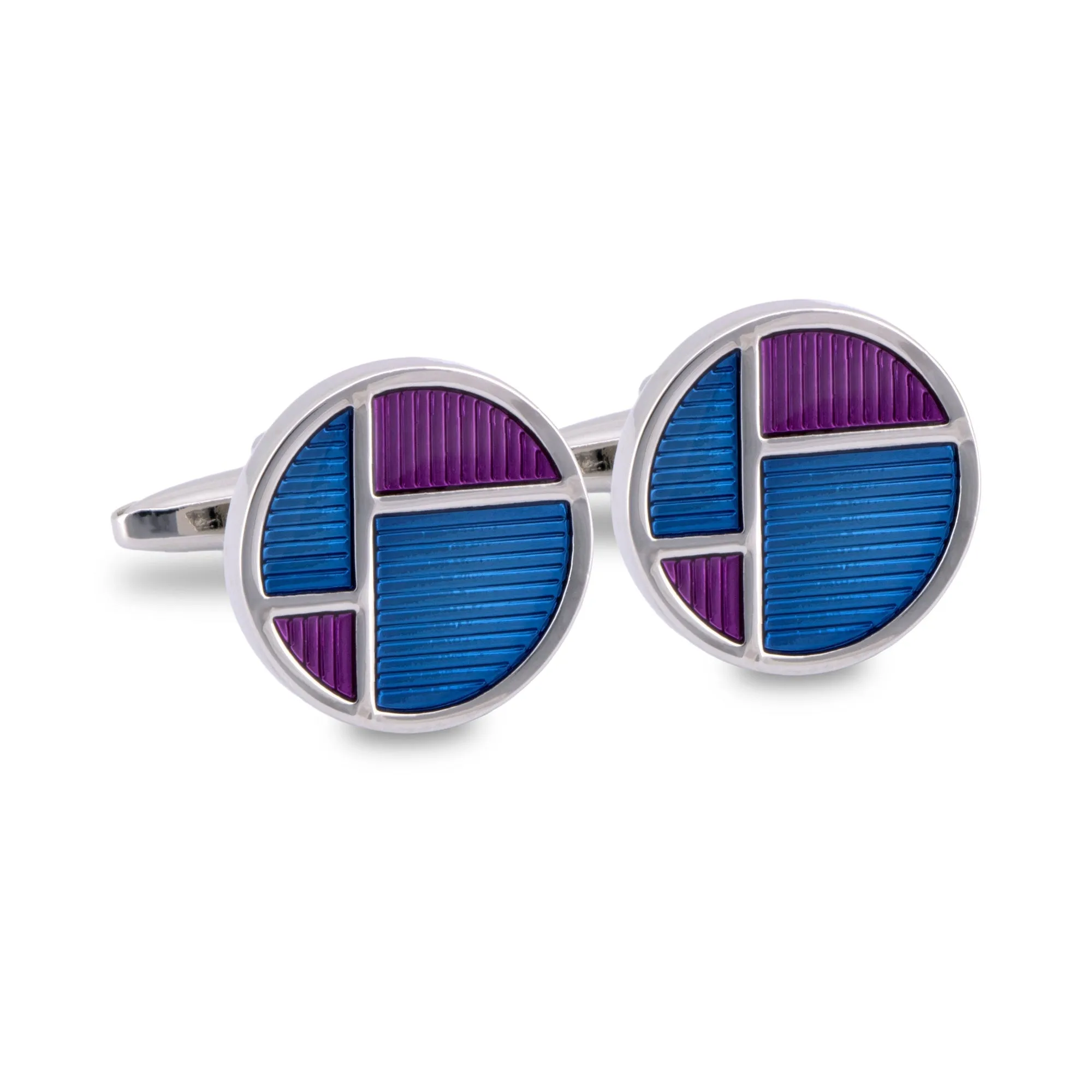 Round Deco Cufflinks in Blue and Purple Enamel (Online Exclusive)