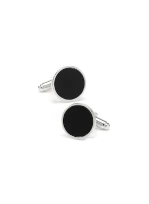 ROUND SILVER CUFFLINK WITH ONYX INLAY