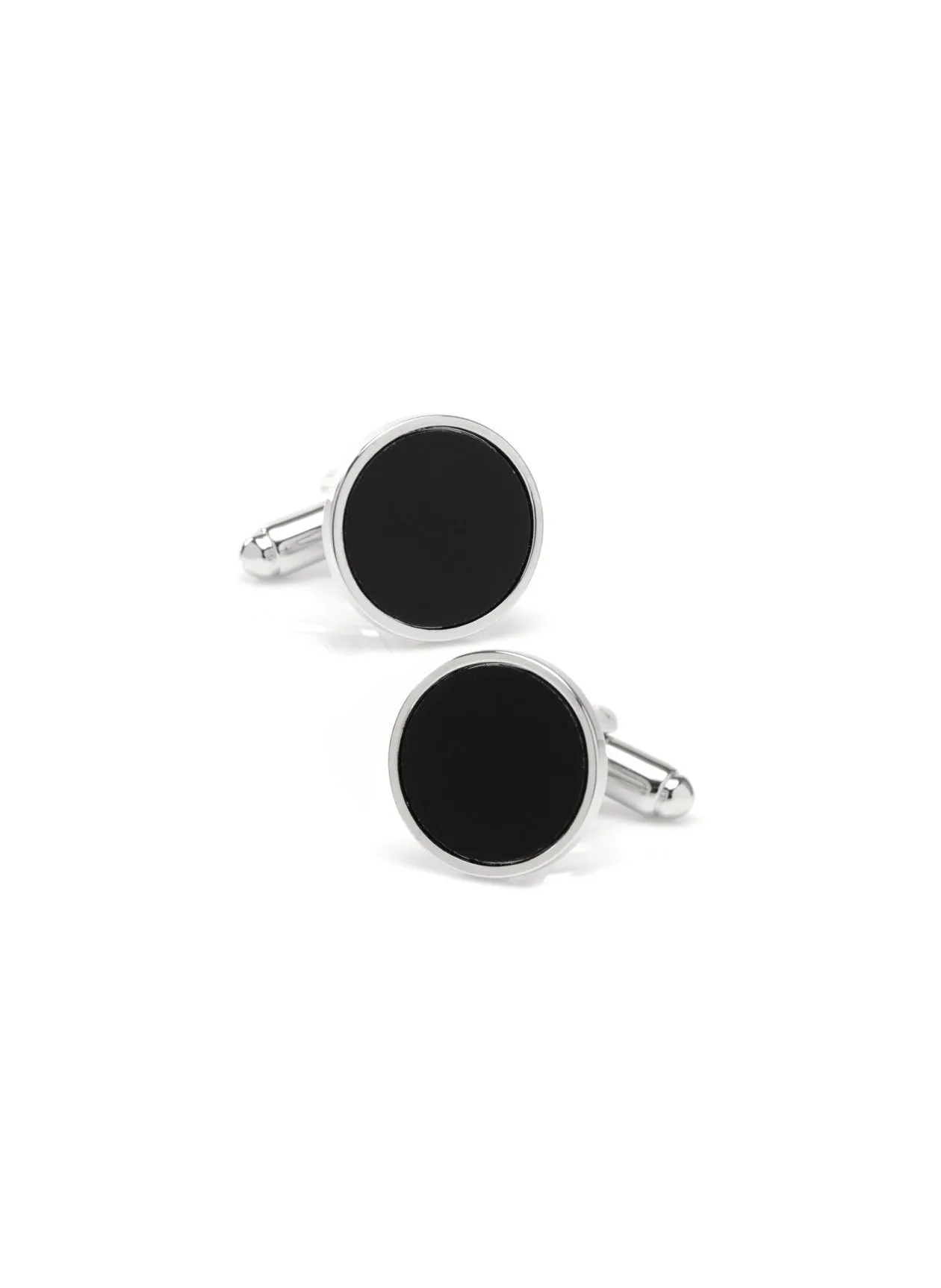 ROUND SILVER CUFFLINK WITH ONYX INLAY