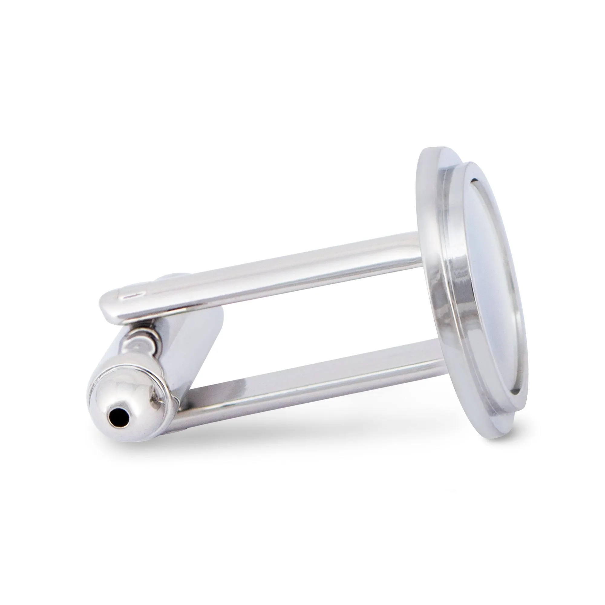 Round Silver Cufflinks with White Mother of Pearl (Online Exclusive)