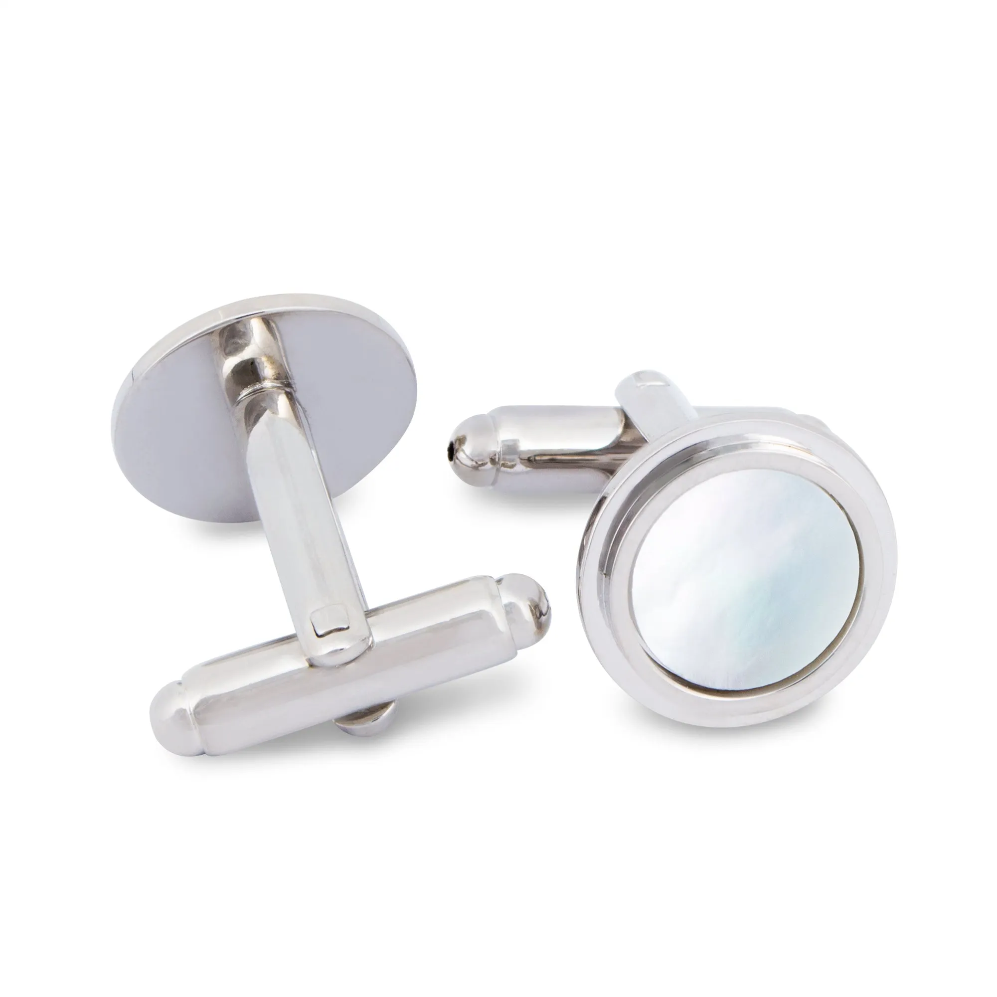 Round Silver Cufflinks with White Mother of Pearl (Online Exclusive)