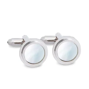 Round Silver Cufflinks with White Mother of Pearl (Online Exclusive)