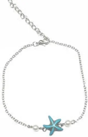 Sexy Bohemian/Beachy/Crystal/Beads/Glow/Beads Anklet Bracelet for Weddings/Beach Party (Silver Chain/Blue Starfish)