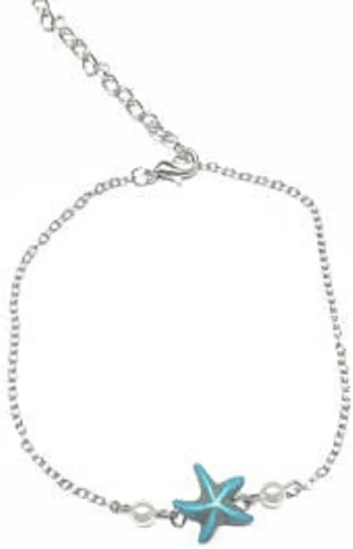 Sexy Bohemian/Beachy/Crystal/Beads/Glow/Beads Anklet Bracelet for Weddings/Beach Party (Silver Chain/Blue Starfish)