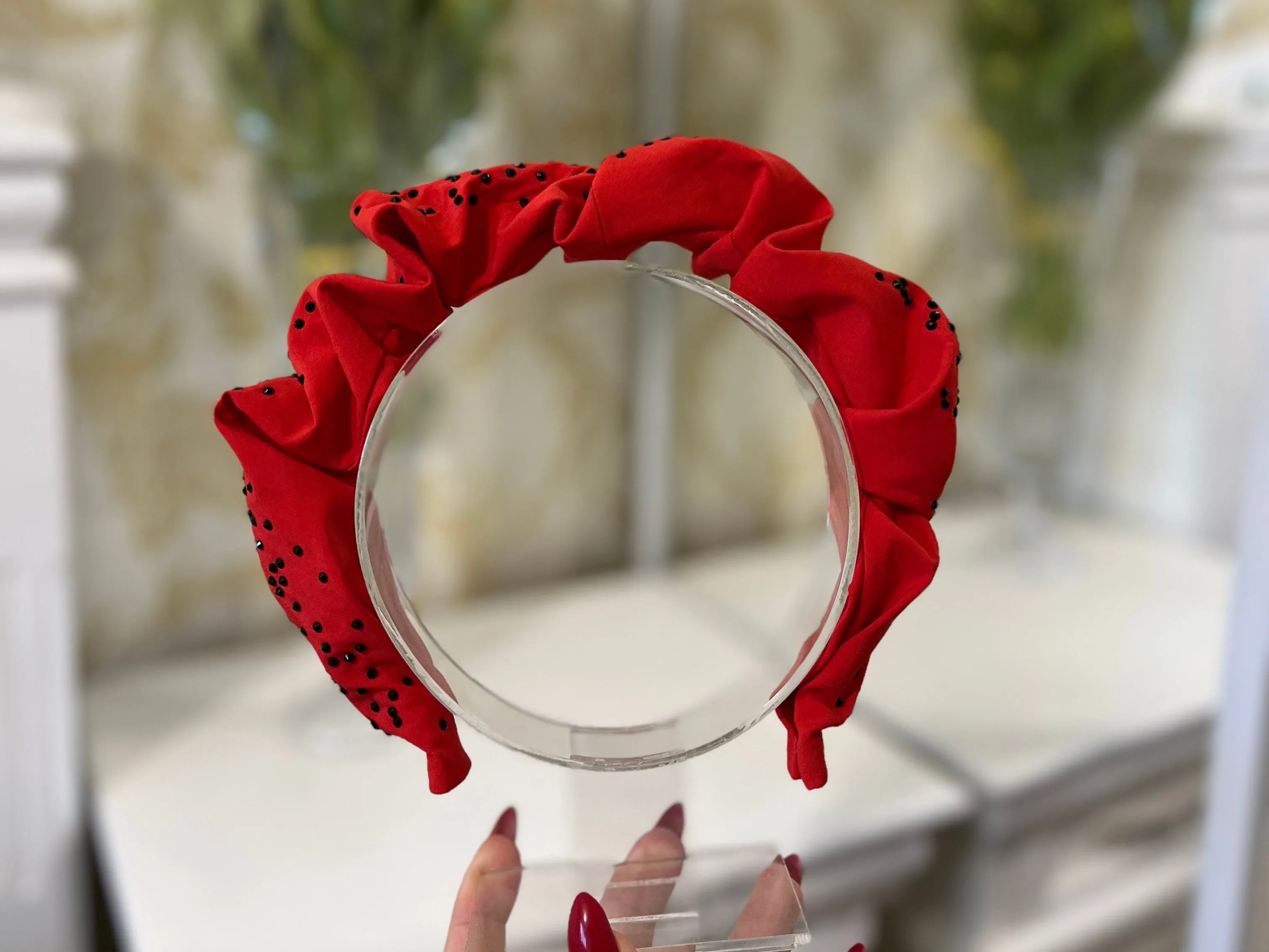 Shiny Red Bling Rhinestone Padded Headband Women Crown Hair Accessory Hair Hoop Jewelry