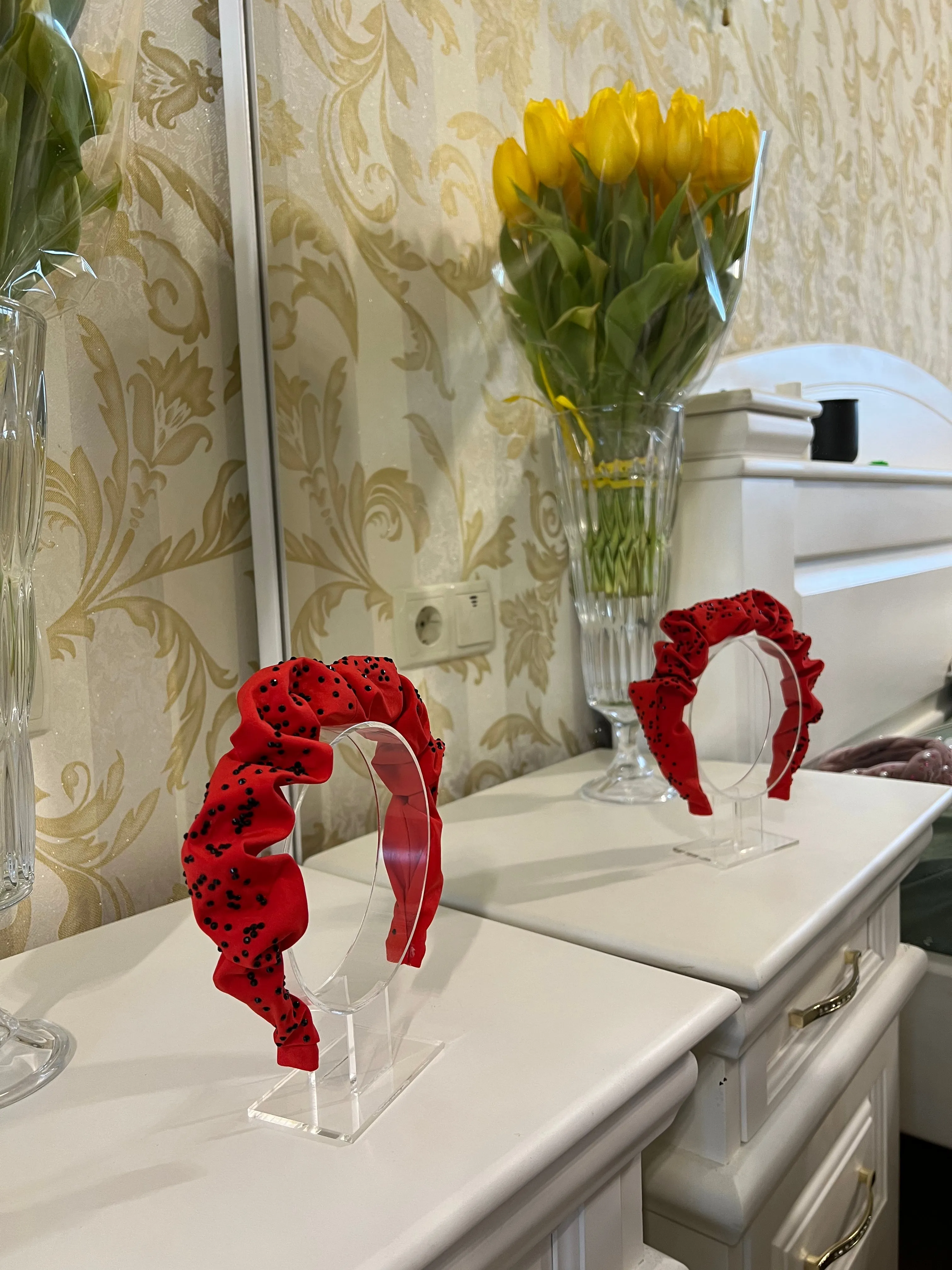 Shiny Red Bling Rhinestone Padded Headband Women Crown Hair Accessory Hair Hoop Jewelry
