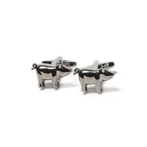 Shiny Silver Pig Cufflinks