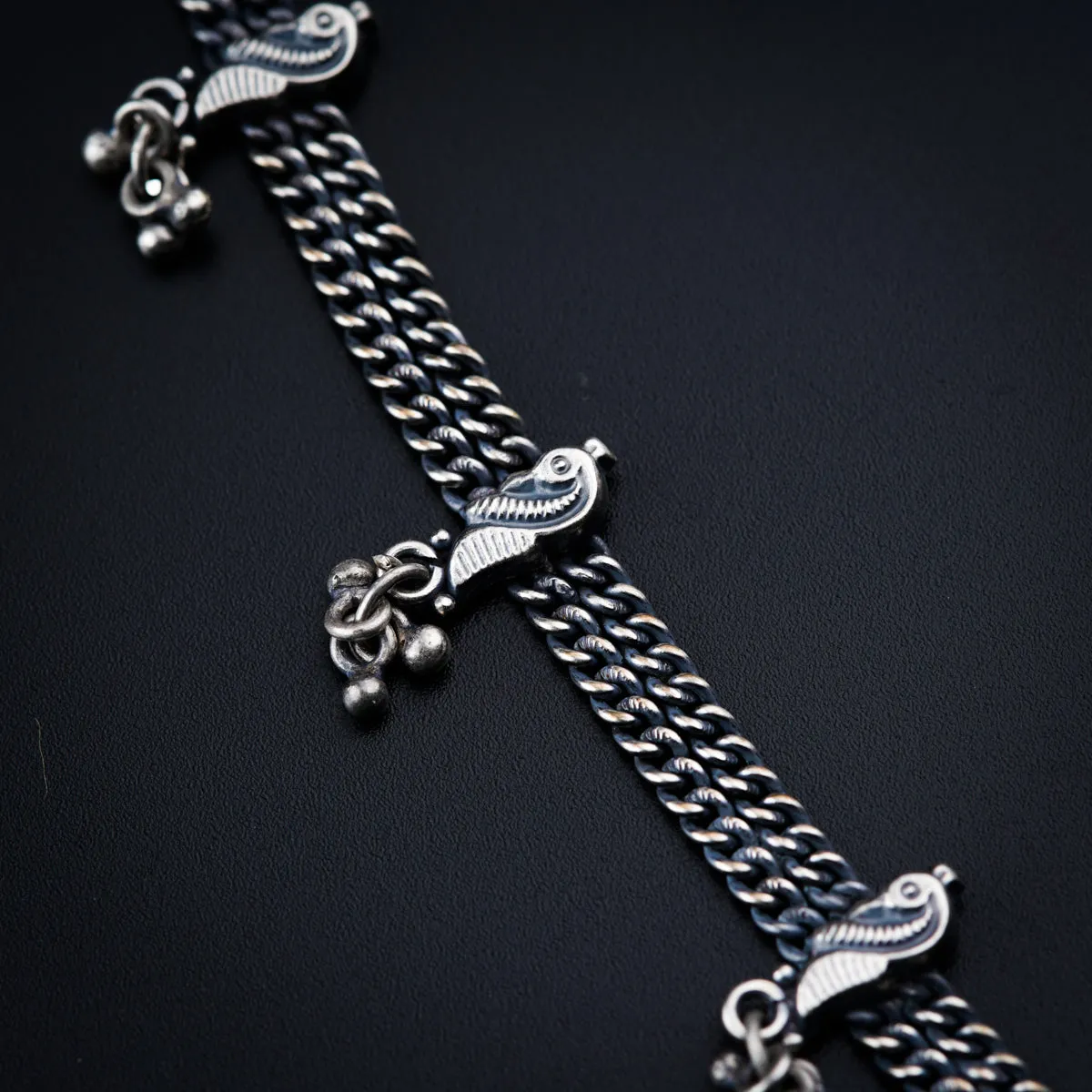 Silver Anklet with Peacock Motif