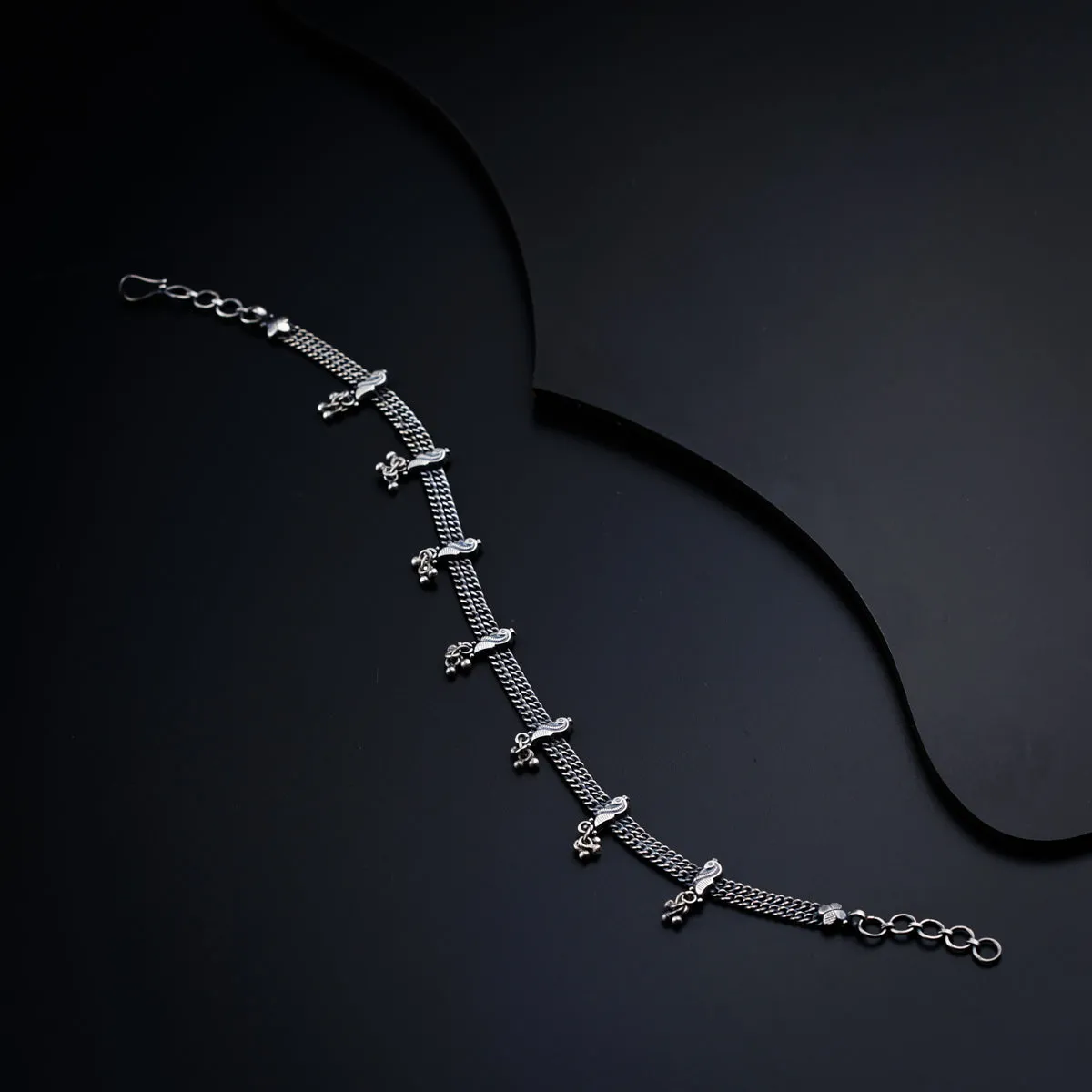 Silver Anklet with Peacock Motif