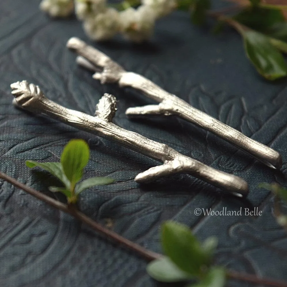 Silver Branch Hair Pins - Twig Hair Pins - Branch Bobby Pins - Twig Hair Clips - Bridal Wedding Hair Pins by Woodland Belle