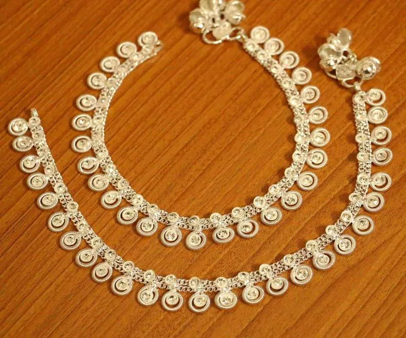 Silver Look Zircon Studded Anklets
