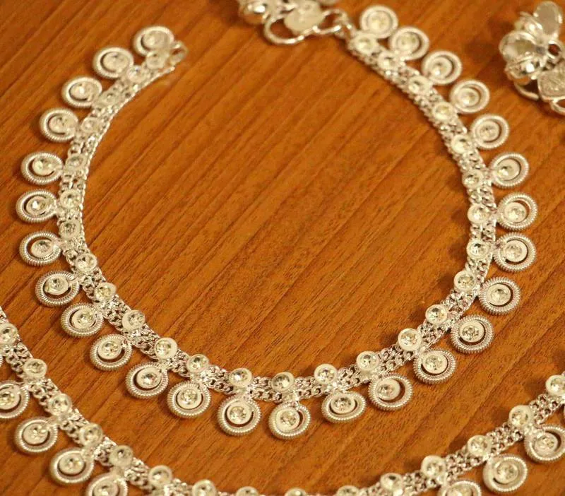 Silver Look Zircon Studded Anklets