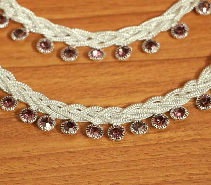 Silver Plated Amethyst Colour Zircon Anklets
