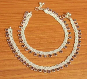 Silver Plated Amethyst Colour Zircon Anklets