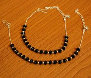 SILVER PLATED BLACK BEAD ANKLETS