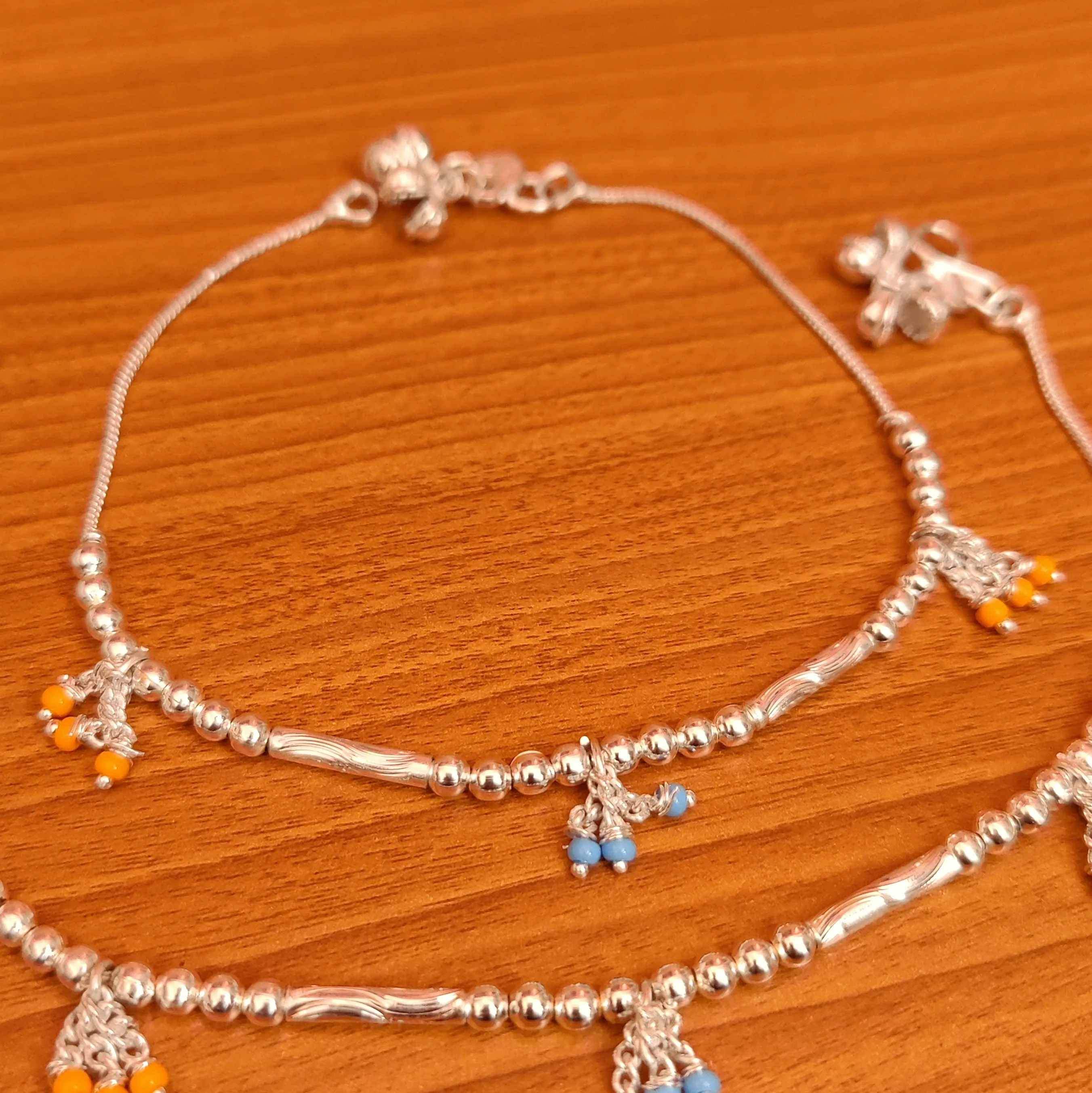 SILVER PLATED TURQUOISE & YELLOW BEADS ANKLETS