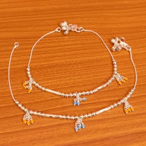 SILVER PLATED TURQUOISE & YELLOW BEADS ANKLETS