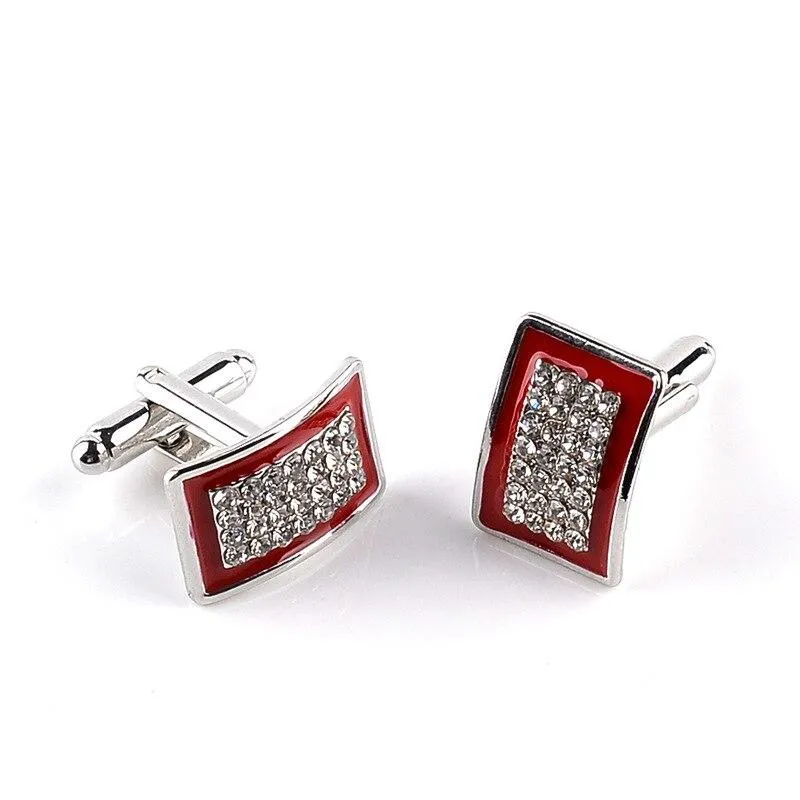 Silver-Tone Rectangular Crystal Cufflinks