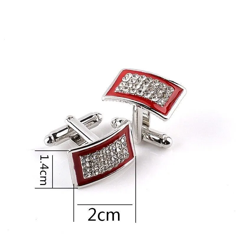 Silver-Tone Rectangular Crystal Cufflinks