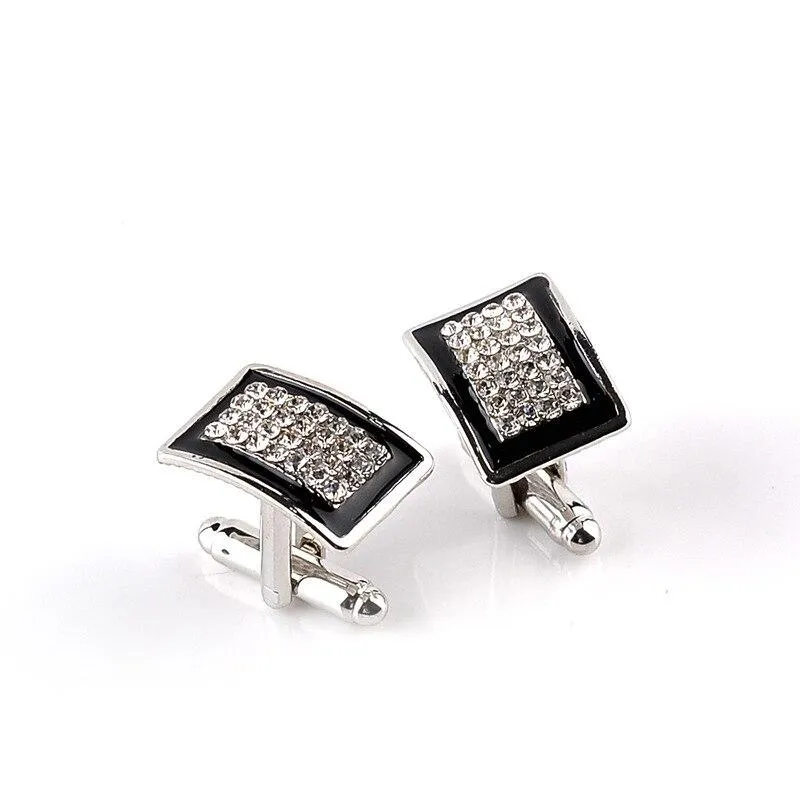 Silver-Tone Rectangular Crystal Cufflinks