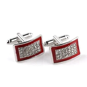 Silver-Tone Rectangular Crystal Cufflinks