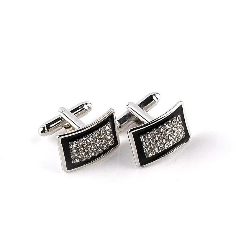 Silver-Tone Rectangular Crystal Cufflinks