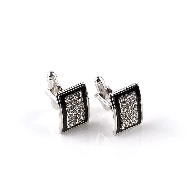 Silver-Tone Rectangular Crystal Cufflinks