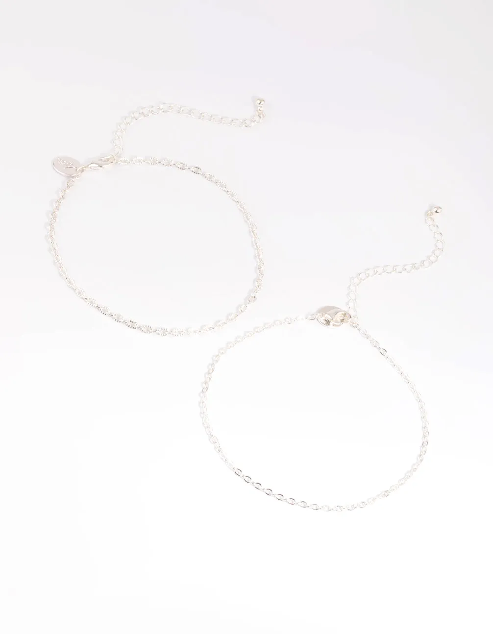Silver Twisted Anklet Set