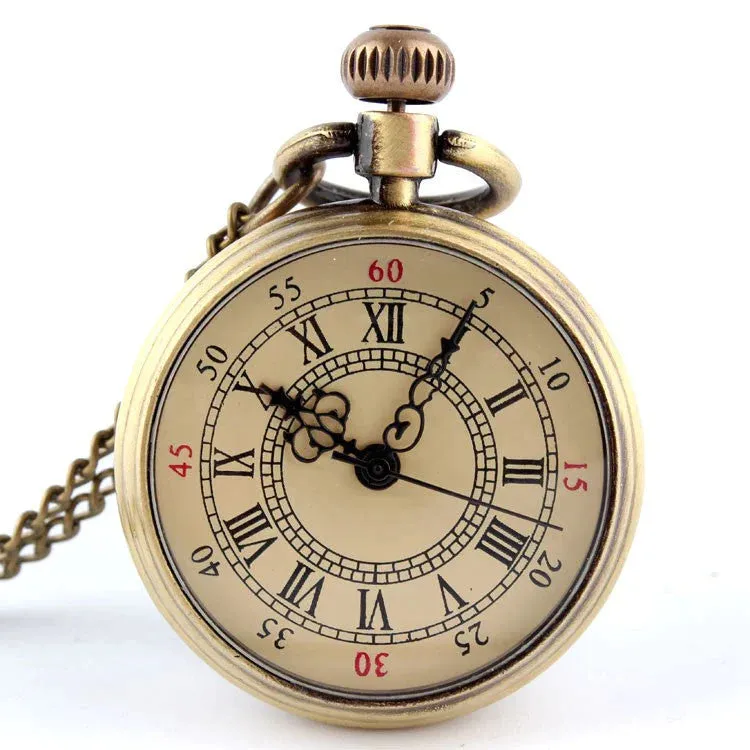 Simple Style Unisex Bronze Roman Numerals 82cm Transparent Pocket Watch