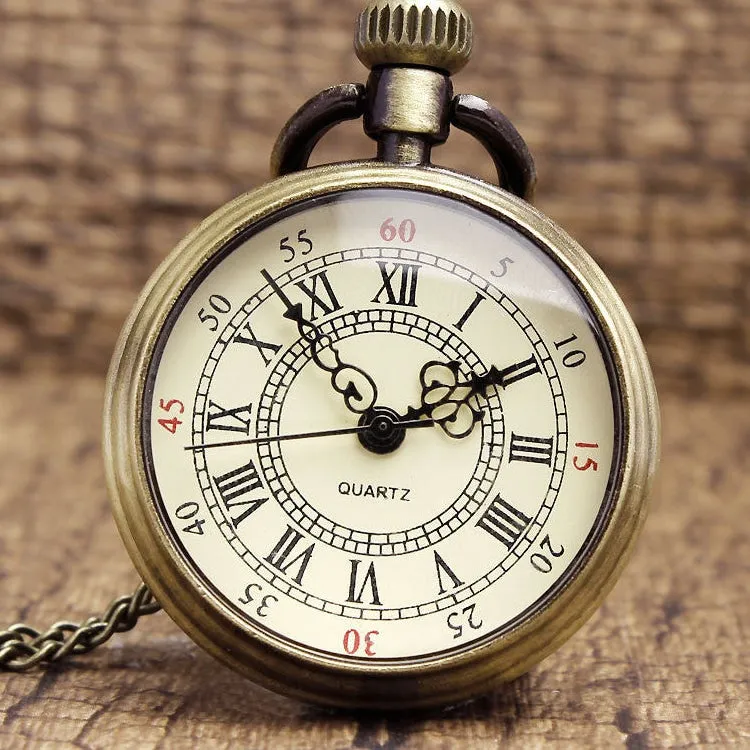 Simple Style Unisex Bronze Roman Numerals 82cm Transparent Pocket Watch