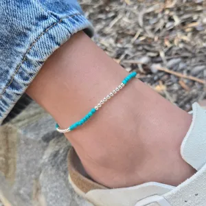Sterling Silver & Turquoise Anklet 2mm