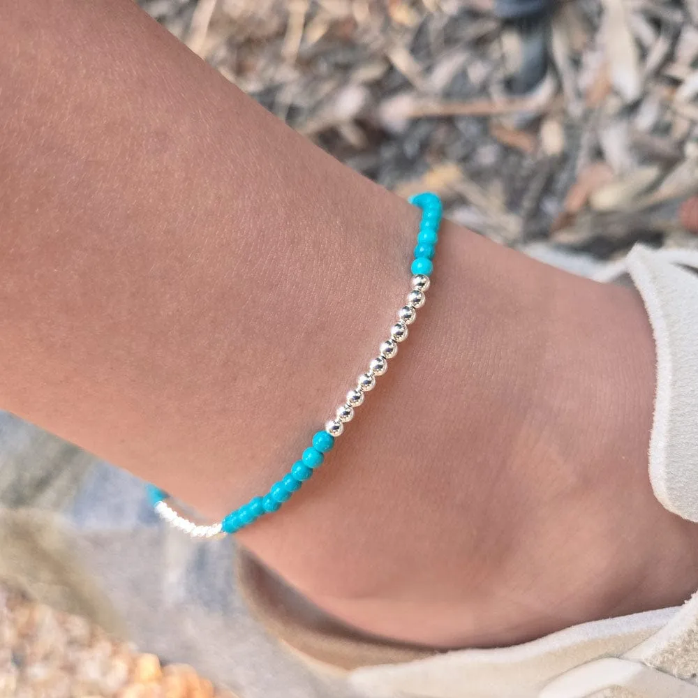 Sterling Silver & Turquoise Anklet 2mm