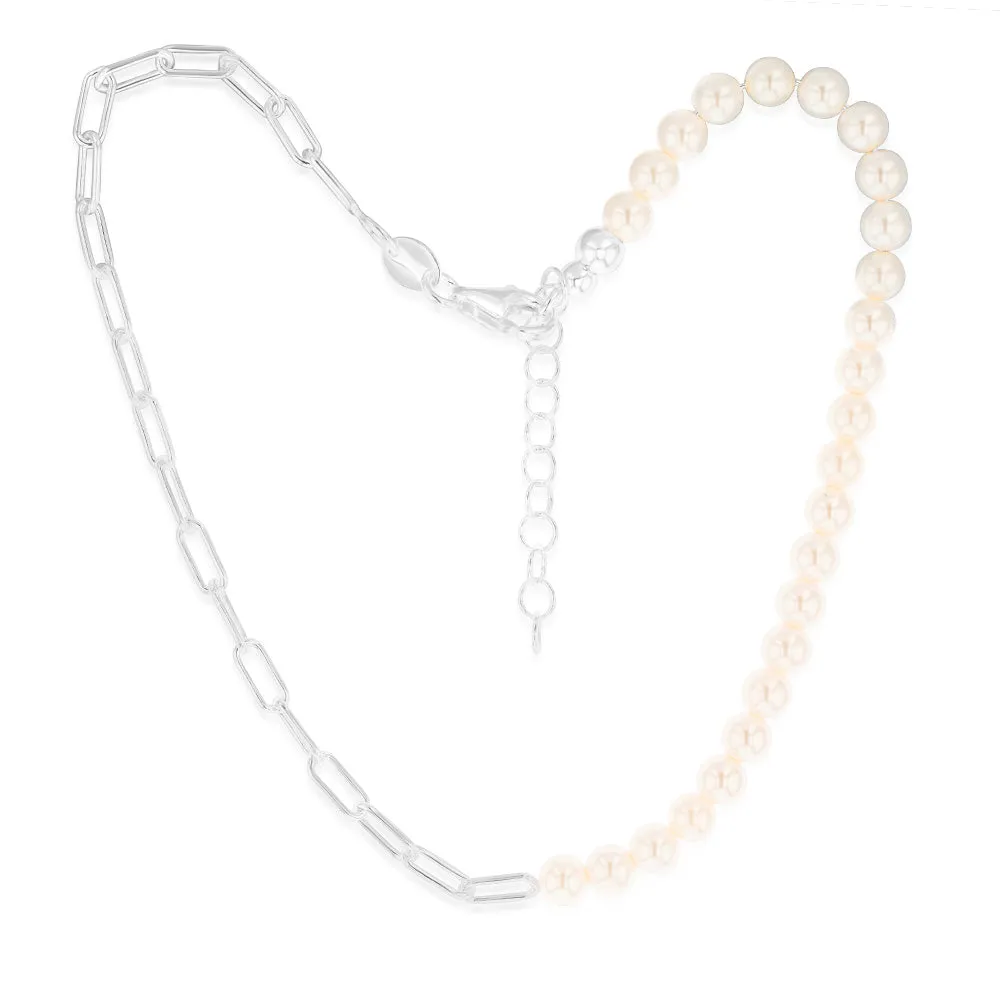 Sterling Silver Simulated Pearl 24 3cm Anklet