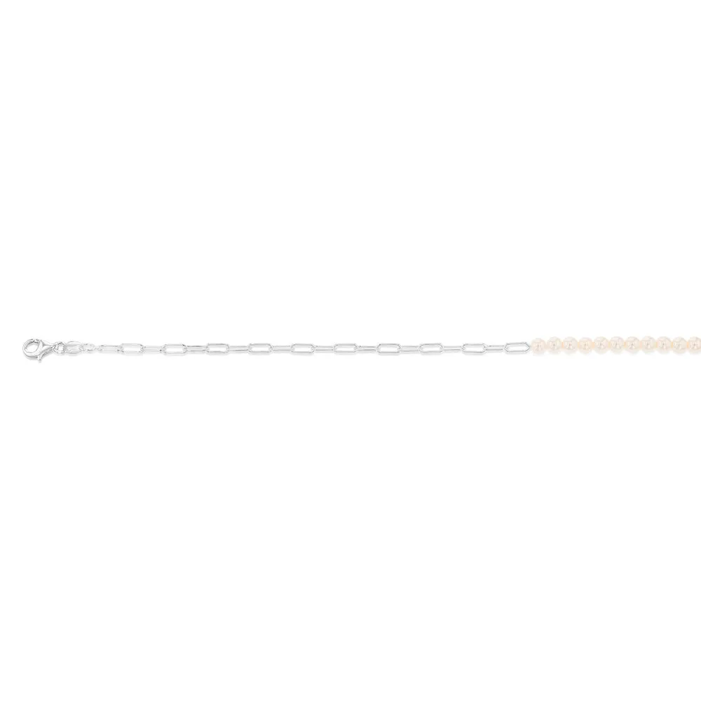 Sterling Silver Simulated Pearl 24 3cm Anklet