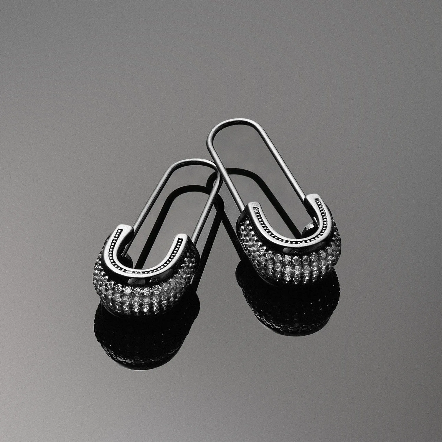 Symbol of Support Dangle Chandelier Earrings Pave CZ Safety Pin Threader  Silver