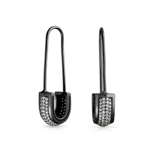 Symbol of Support Dangle Chandelier Earrings Pave CZ Safety Pin Threader  Silver