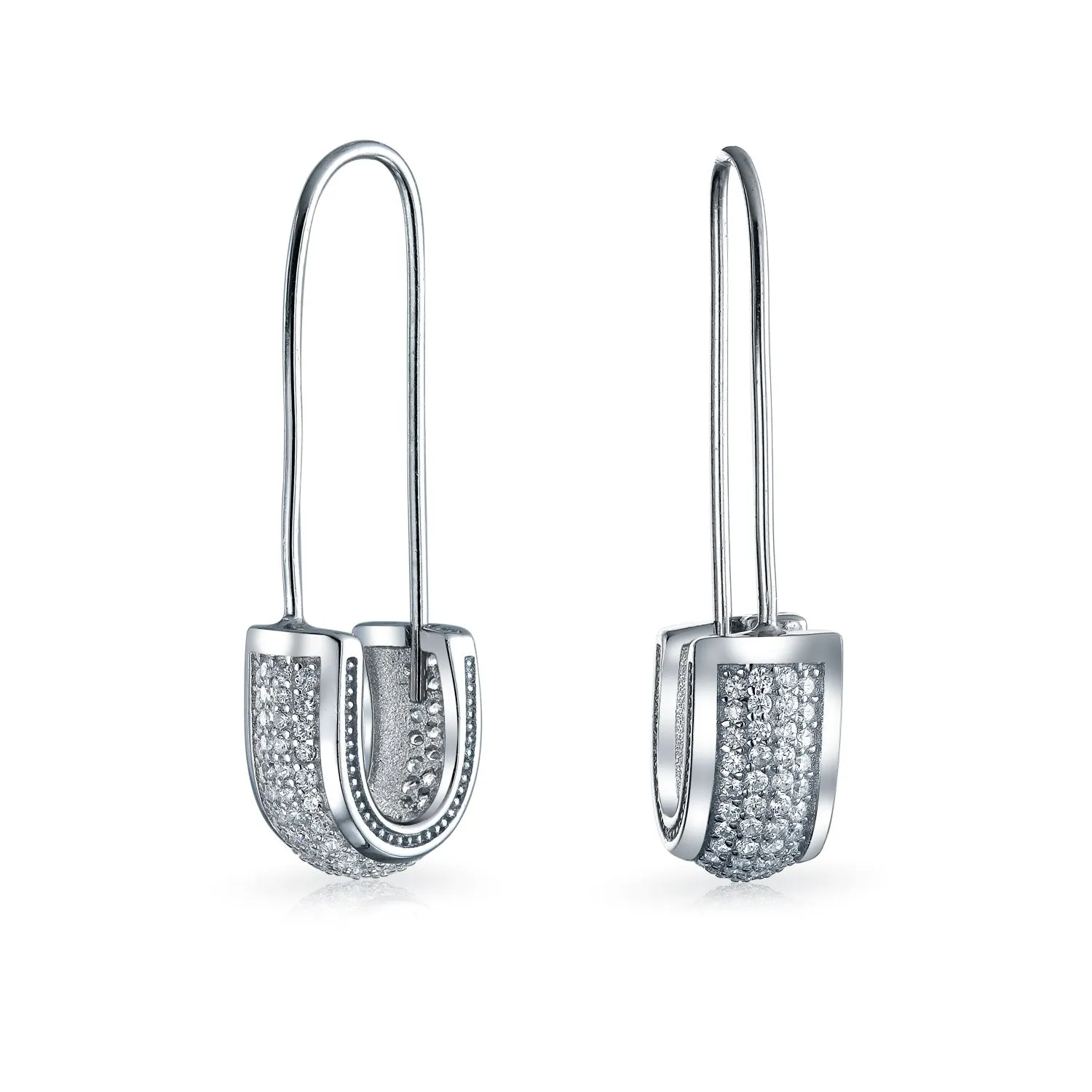 Symbol of Support Dangle Chandelier Earrings Pave CZ Safety Pin Threader  Silver
