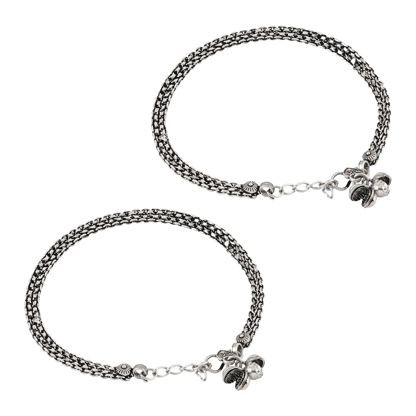 Teejh Raadhey Silver Oxidised Ghungroo Anklet