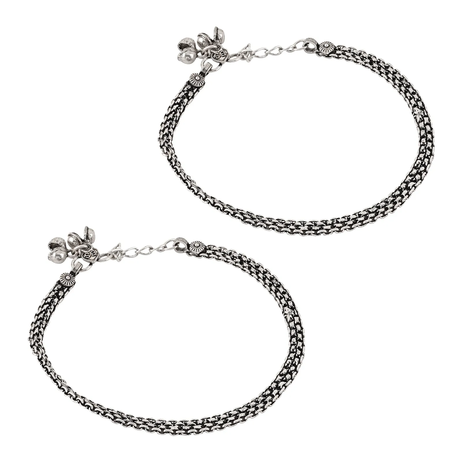 Teejh Raadhey Silver Oxidised Ghungroo Anklet