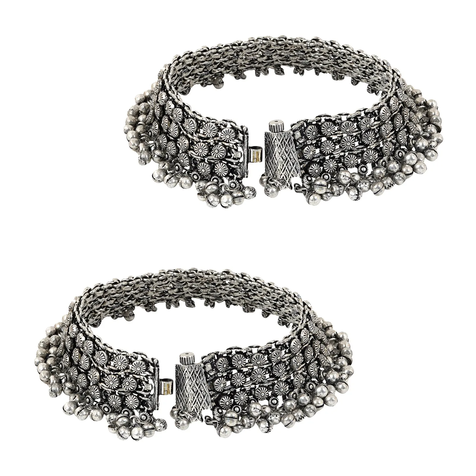Teejh Turvi silver oxidised anklets