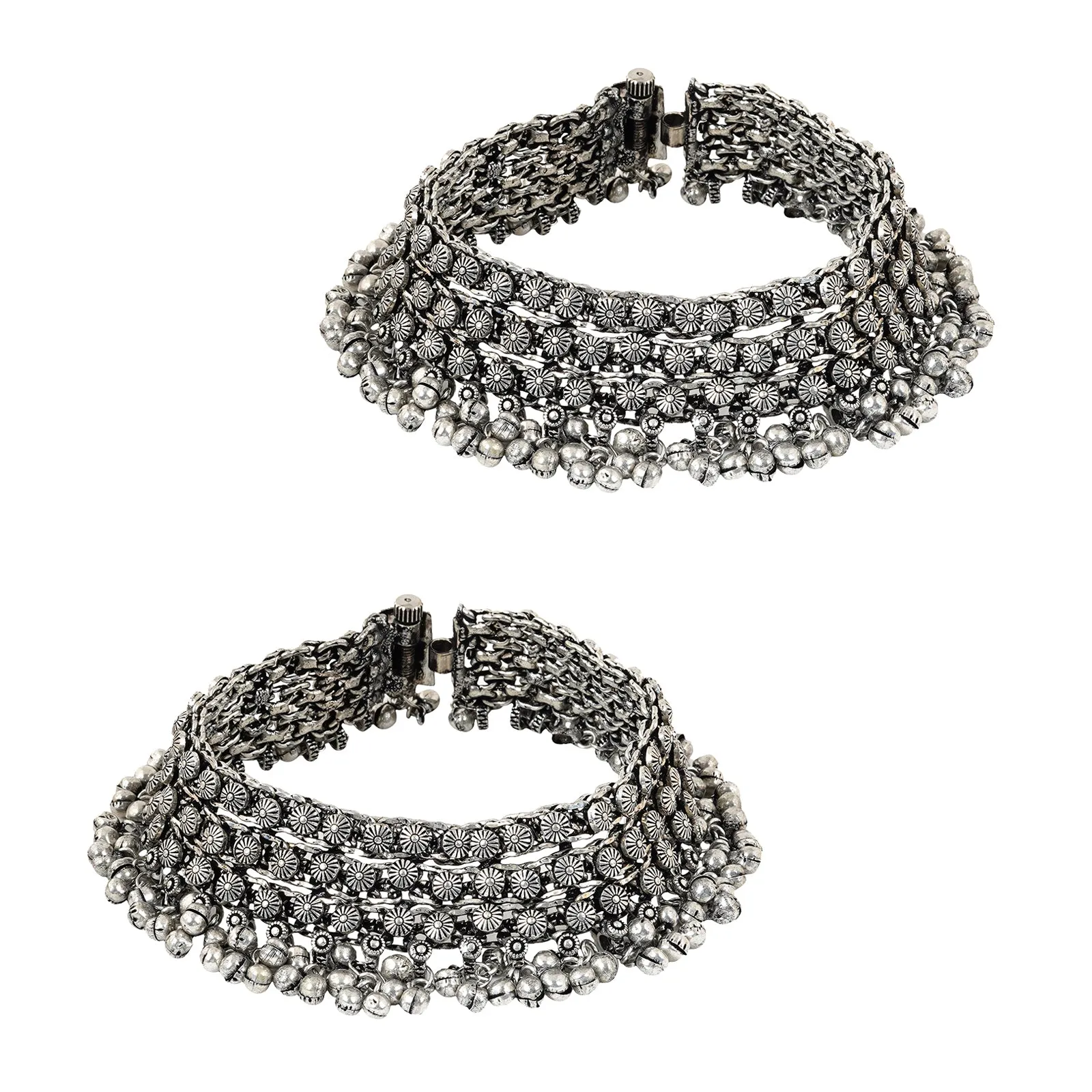 Teejh Turvi silver oxidised anklets