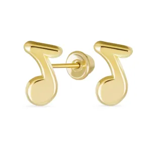 Tiny Dainty Music Notes Stud Earrings 14K Gold for Musicians and Teachers