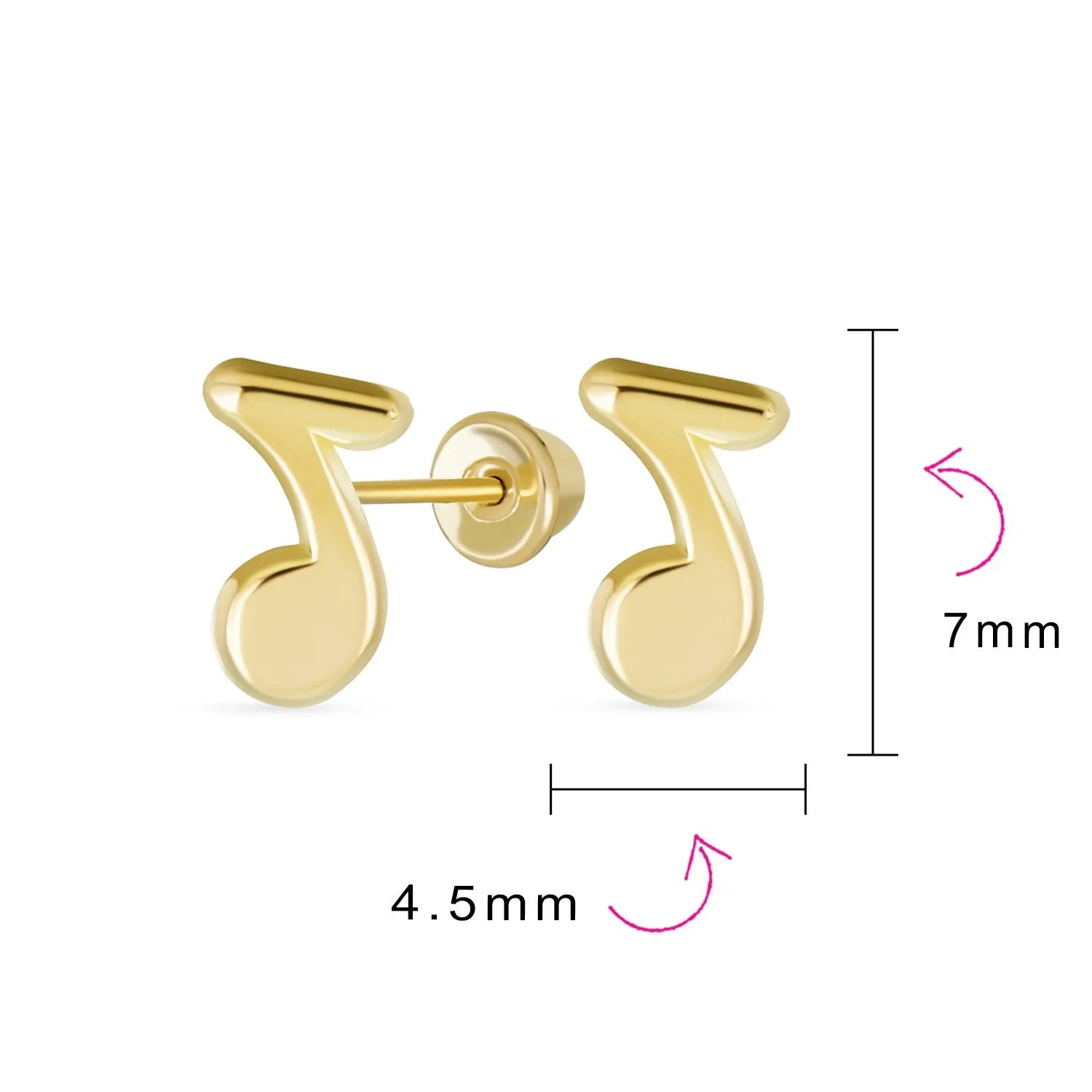 Tiny Dainty Music Notes Stud Earrings 14K Gold for Musicians and Teachers