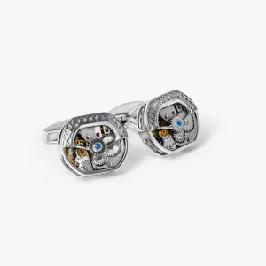 Tonneau Skeleton Cufflinks In Rhodium Plated Silver (Limited Edition)