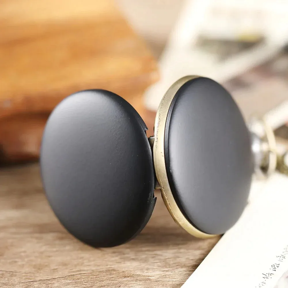 Unisex Retro Elegant Black Matte Surface Quartz Movement Pocket Watch